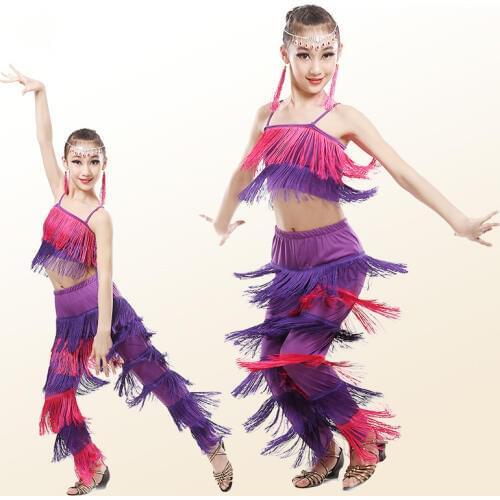 Childrens Latin Dance Costumes Girls Tassel Salsa/ Samba Dress Ballroom Tango Performance Flamengo Dress Free Shipping 18