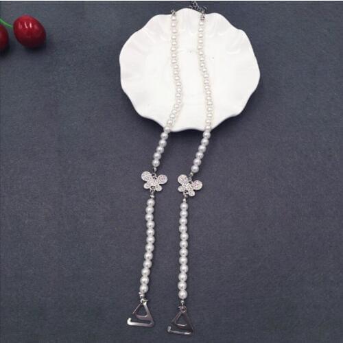 Women Adjustable Pearl Straps Underwear Accessories Crystal Bra Straps One Line Neck Seamless Sexy Beautiful shoulder Party 1pai