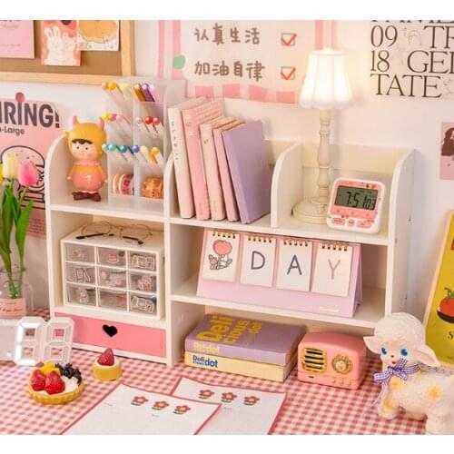 Girl heart desk bookshelf home dormitory cabinet desktop neat more space multi-layer storage shelving J05