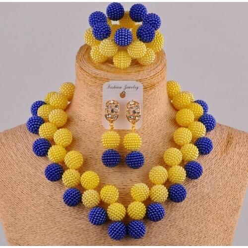 Royal blue and yellow simulated pearl necklace african beads jewelry set FZZ110