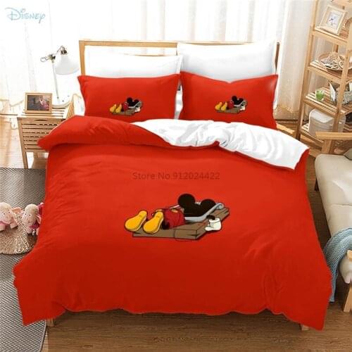 Red 3d Disney Mickey Mouse Printed Bedding Set Duvet Cover Pillowcase 2/3pcs Twin Full Queen King Size Bedclothes Free Shipping