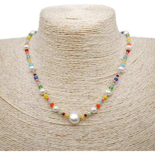 Colorful Crystal Beads Pearls Handmade Natural Freshwater Baroque Pearl Womens Necklace Necklace for Women Aesthetic