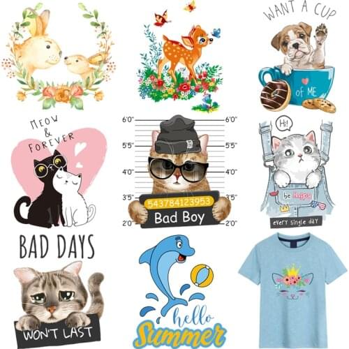 Cute Animal Stickers Child T-Shirt Hat Patches Hot Tear New Design Dresses Thermal Transfer Diy Iron On Patch Cat Dog Unicorn