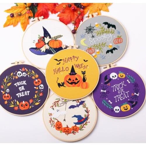Halloween Embroidery Kit for Beginners Embroidery Pattern Embroidery Hoop Threads Contains Materials and Tool English Manual