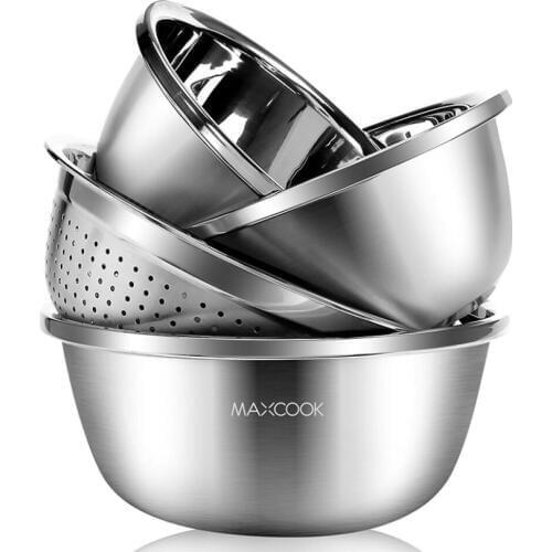 4 Set Fruit Bowl Stainless Steel, Vegetable Colander Strainer for Home Kitchen