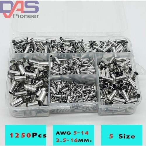 1250cs/lot mixed 5 models bared Bootlace Ferrule Kit 2.5 -16 mm Non Insulated Electrical Crimp cord wire end terminal