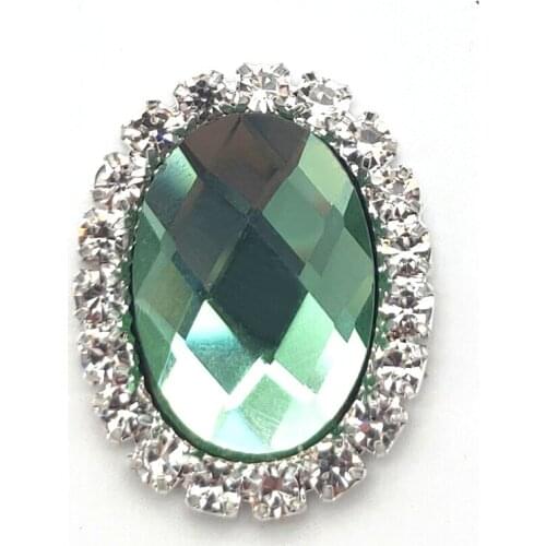 NEW!Green Acrylic Oval Claw Chain Silver Base Flatback Crystal Button Sew On Rhinestones For DIY Clothing Accessory 10Pcs