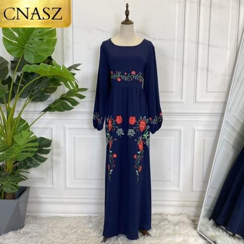 New Muslim Dress For Women Clothing Elegant Print Dress Evening Long Crewneck Dress Abaya High Quality