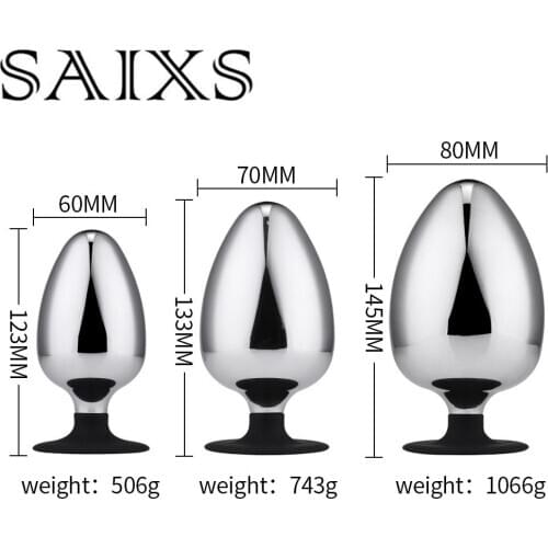 Super Big Metal Anal Plug Silicon Base Suction cup Anal butt Plug Sex toys 3 size for choice