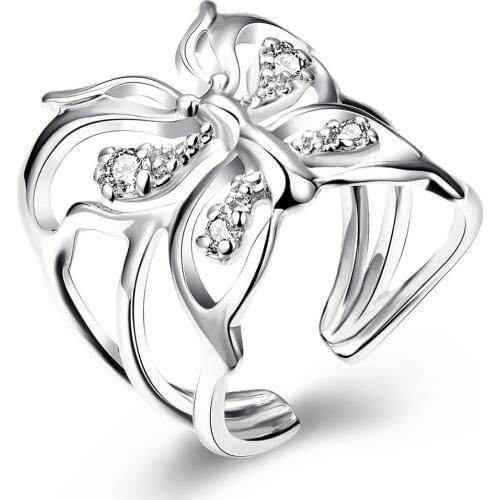 Open Butterfly Ring Zircon Silver plated color Rings For Women Jewelry jewellery Anel Anillos Aneis Bague Anelli LOVE GIFT