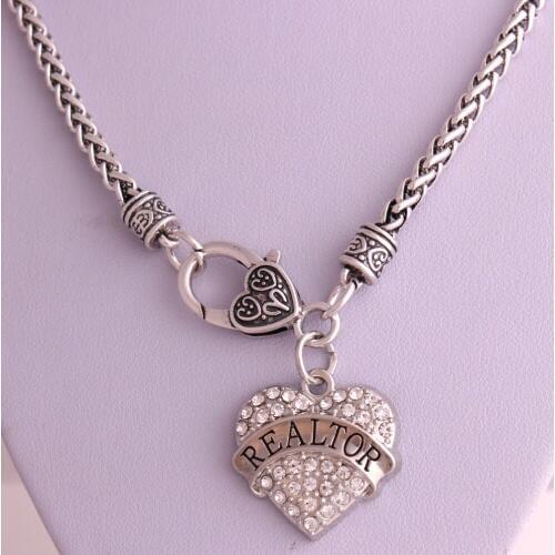 REALTOR Heart Pendant Zinc Alloy Link Thick Chain Lobster Clasp Woman&Man Necklace