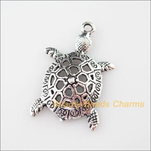 6 New Charms Animal Lovely Tortoise Tibetan Silver Tone Pendants 25x39mm