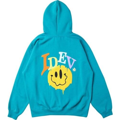 Harajuku Hip Hop Unisex Hooded Pullover Sweatshirt Streetwear Fashion Hipster Graffiti Smiling Face Print Fleece Hoodie Tops Men