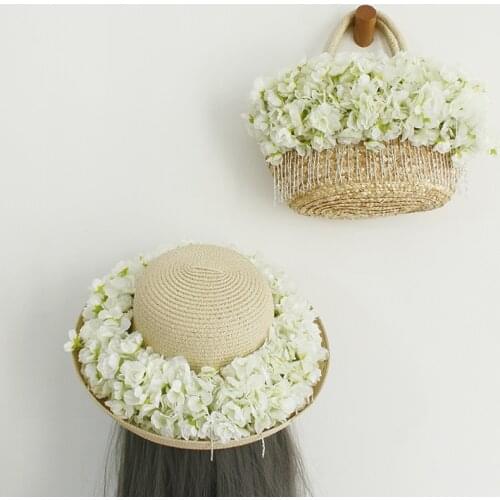 Handmade Holiday Straw Bag Women Fashion Beaded Tassel Woven Basket Luxury Handbags Flowers Women handbags Designer With Sun Hat