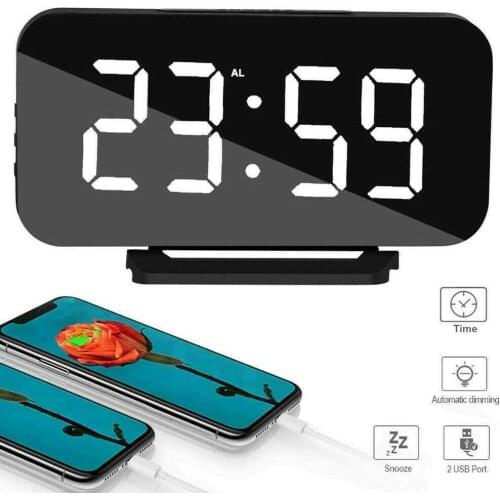 LED Mirror Digital Alarm Clock Snooze Table Clock Dimmable Electronic Desktop clocks Home Decoration Clock