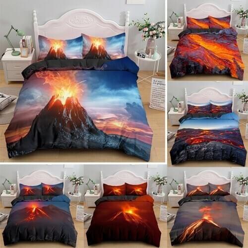 Volcano Mountain Duvet Cover with Pillowcase Luxury Queen King Single Double Size Bedding Set for Kids Adult Bedclothes 2/3pcs