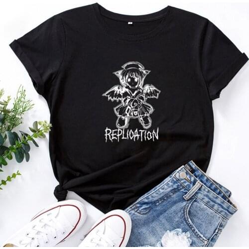 Anime Punk Gothic Print Women T-Shirts Harajuku LOOSE Tops Streetwear T Shirt Femme Y2K Kawaii Clothes Woman Tshirt