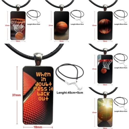 Basketball Ball Fire Water Print For Girls Wholesale Glass Pendant Galaxy Pendant Necklace Women Steel Plated Necklaces Jewelry