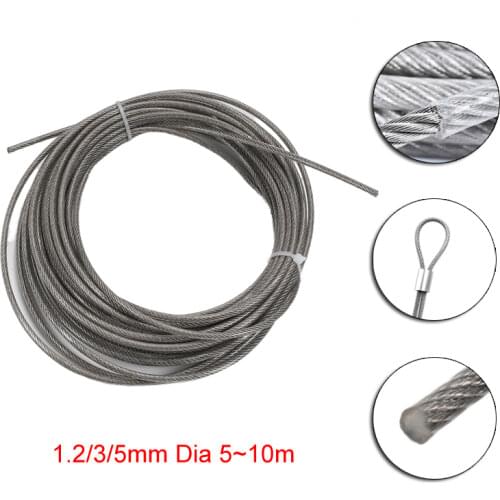 PVC Coated Steel Wire Cable 304-Stainless-Steel Flexible Wire Rope 1.2/3/5mm Dia 5~10m Long Soft Lifting Cable Clothesline 1pcs