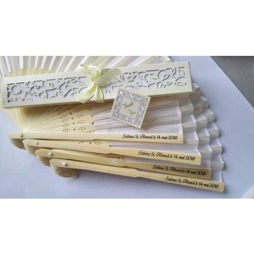 100pcs/lot Personalized Luxurious Silk Fold hand Fan in Elegant Laser-Cut Gift Box +Party Favors/wedding Gifts+printing