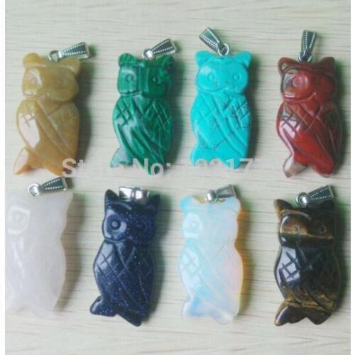 2016 fashion mixed carved natural stone animals owl pendants charms for Necklace jewelry making wholesale 8pcs free shipping