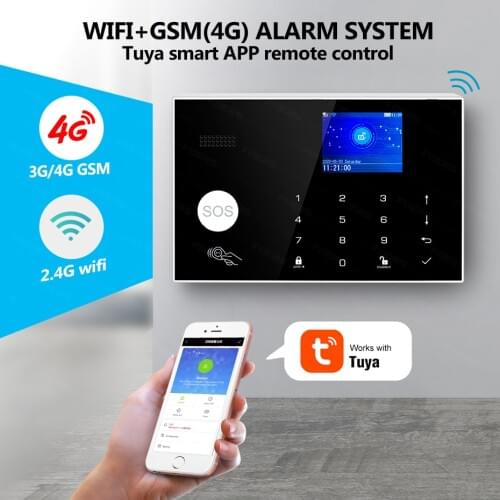 2020 G34 WIFI GSM Alarm System 3G 4G Tuya Smart App Remote Control 2.4 Inch Full Touch Color Screen Home Security Burglar Panel