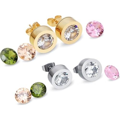 2021 Hot sale Titanium steel jewelry wholesale female Crystal from Swarovskis 4 color Zircon interchangeable couple earrings