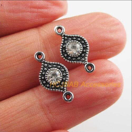 40 New Eye Charms Clear Crystal Flower Connectors Tibetan Silver Color 8x16mm
