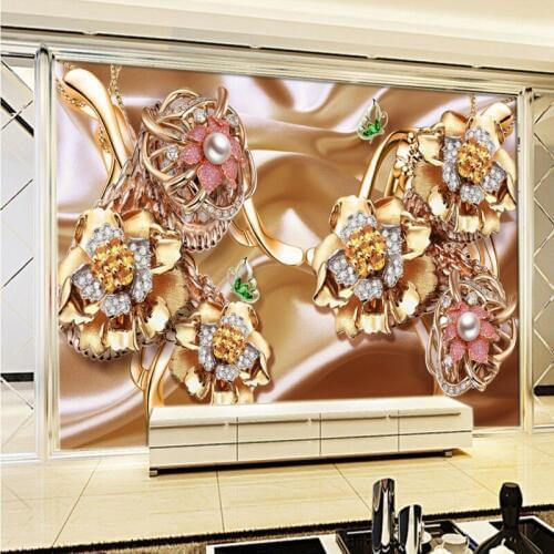 3D photo wallpaper Fashion 3D rich jewelry flowers TV backdrop wall wallpaper custom high quality living room mural