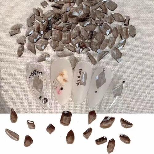 5pcs/bag Cute High Quality Crystal Gray Different Shapes Crystal Gem Flat-Black Gem Decoration Nail Art RM42