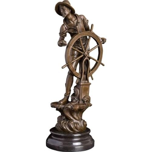 ArtsHom DS-169 Bronze Classical Helmsman Sculpture Statue Copper Nautical Captain Figurine Famous Handmade Antique Art Statuette