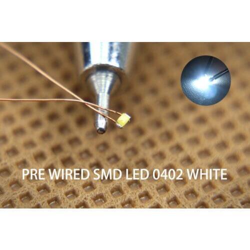 C0402W 10pcs Pre-soldered micro 0.1mm Copper Wired WHITE SMD Led 0402 NEW