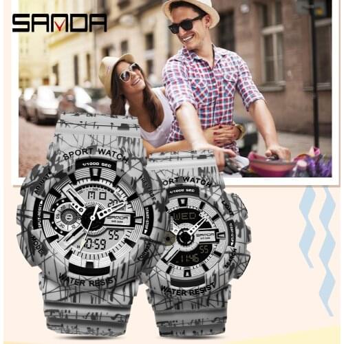 SANDA Fashion Lovers Men Women Watches Sports Military Quartz Watches Men Waterproof S Shock Digital Clock Relogio Masculino