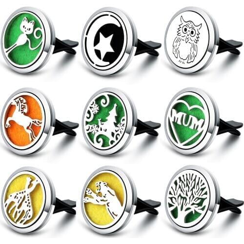 New Car Aroma Essential Oil Diffuser 9Pcs/Set Tree Of Life Car Air Outlet Clip Air Freshener Perfume Locket Animal Style Jewelry