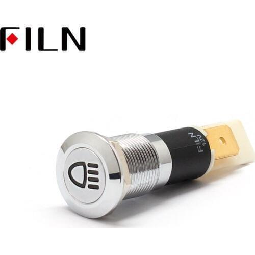 FILN 12mm Car dashboard Light symbol led red yellow white blue green 12v led indicator light with pin