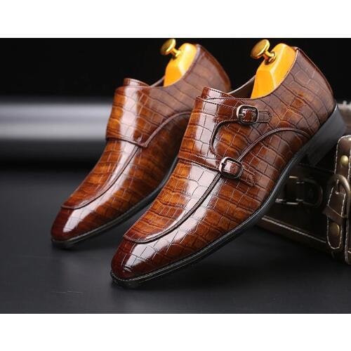 2020 Classic Crocodile Pattern Business Flat Shoes Men Designer Formal Dress Leather Shoes Mens Loafers Christmas Party Shoes