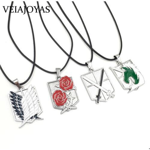 Classic Anime Attack on Titan Necklace 4 Corps Alloy Logo Pendant Necklaces for Women Men Charms Jewelry Accessories Collares