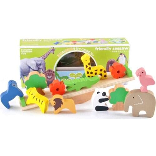 Creative Wooden Blocks Toy For Boys Girls Cartoon Forest Animal Seesaw Wooden Balance Blocks Children Learning Educational Toys