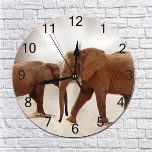 25CM Round Wall Clock Elephant Print Numeral Digital Dial Mute Silent non-ticking electronic wall clock Battery Operated Clock