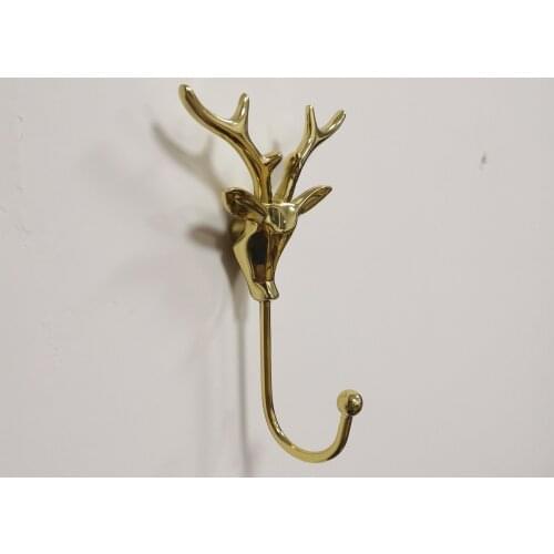 Brass Home Hook Gold Deer Head Hooks Keys Pure Cooper Holder Wall Hook Multifunction Hanging Hook Furniture Decoration Hardware