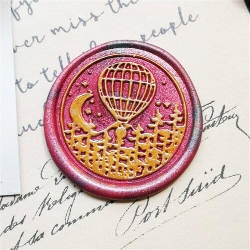 Moon stars on hot air balloon stamp head of Retro Wood Stamp Sealing Wax Seal Stamp Wedding Decorative sealing Stamp wax seals