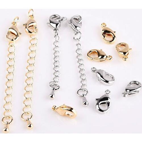 Copper plated gold lobster buckle water drop opening ring end chain set bracelet necklace buckle jewelry findings accessories