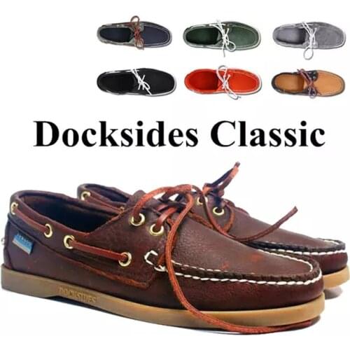 Mens Casual Genuine Suede Leather Docksides Classic Boat Shoes Loafers Shoes Unisex Handmade shoes Comfortable Driving Shoes