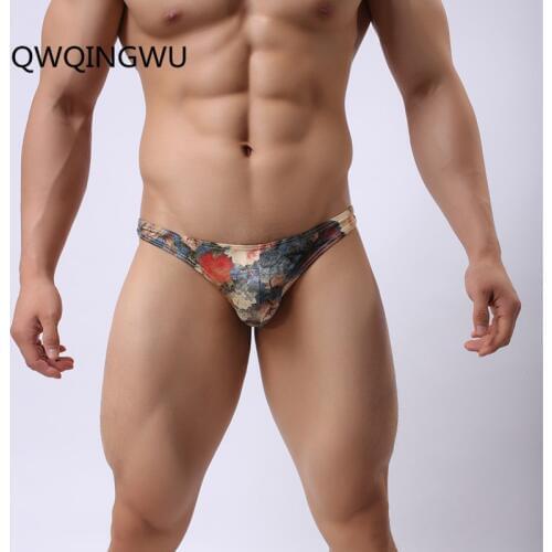 Men Low Waist Comfortable Nylon Elastic Flower Printing Underwear Men Briefs Shorts Sexy Bulge Pouch Soft Underpants Briefs