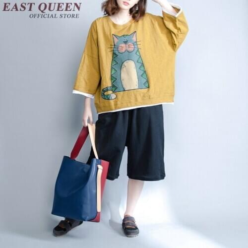 Latest fashion cat t shirt casual loose tee shirt femme oversized t shirt women 2019 short sleeve tops free size NN0197 YQ