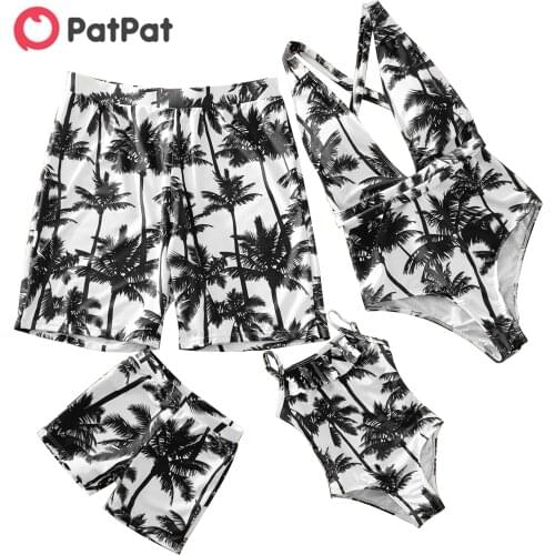 PatPat 2021 New Summer Deep V Coconut Tree Matching Swimsuits