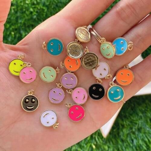 20Pcs Wholesale Trendy Gold Plated Colorful Enamel Smile Smiley Face Charm Pendants for Bracelet Necklace Earring Making Supply