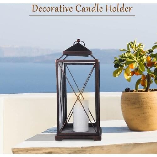 Festival Lanterns Creative Iron Craft Candle Lantern Metal Glass Candle Holder Black Paneled Tabletop Lanterns Party Decoration