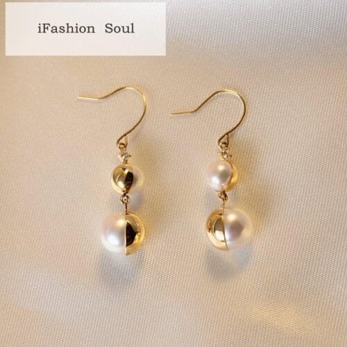 18K Solid Yellow Gold (AU750) Women Engagement Short Earrings Ring Suit Natural Sea pearl Fashion Lady Jewelry Girl Customize