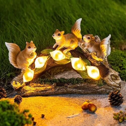 LED Solar Garden Lights Solar Powered Decor Lamp Squirrel Figurine Waterproof Landscape Lighting For Patio Yard Lawn Decoration